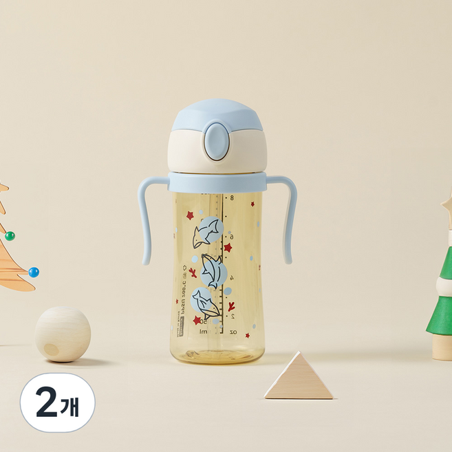 베베픽 유아용 원터치 PPSU 빨대컵, 250ml, 2개, 코랄샤크블루벨