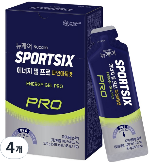 Nucare SPORTSIX 專業能量果凍 鳳梨口味 6入, 45g, 4個