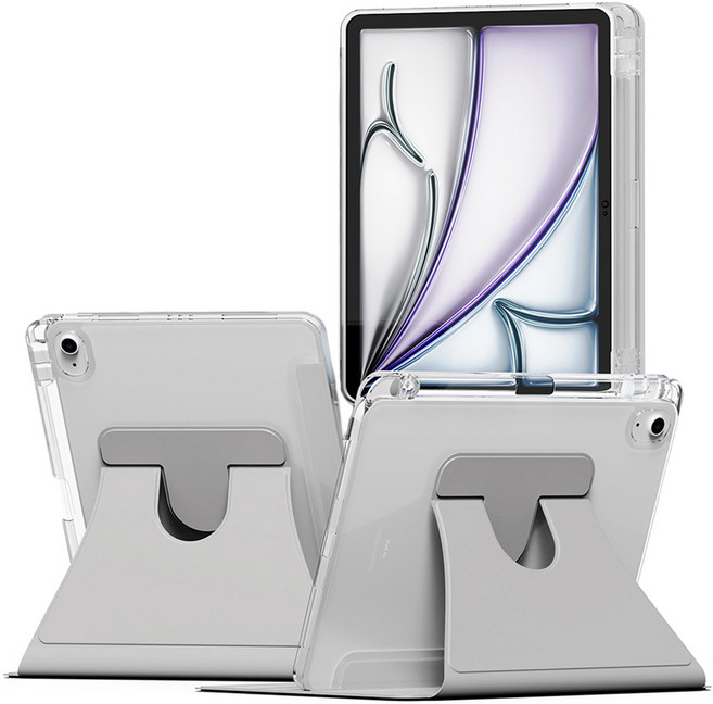 NUART iPad 附筆槽支架智慧型旋轉保護殼, 灰色, 1個