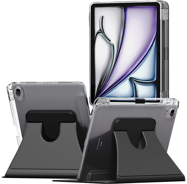 NUART iPad 附筆槽支架智慧型旋轉保護殼, 黑色, 1個