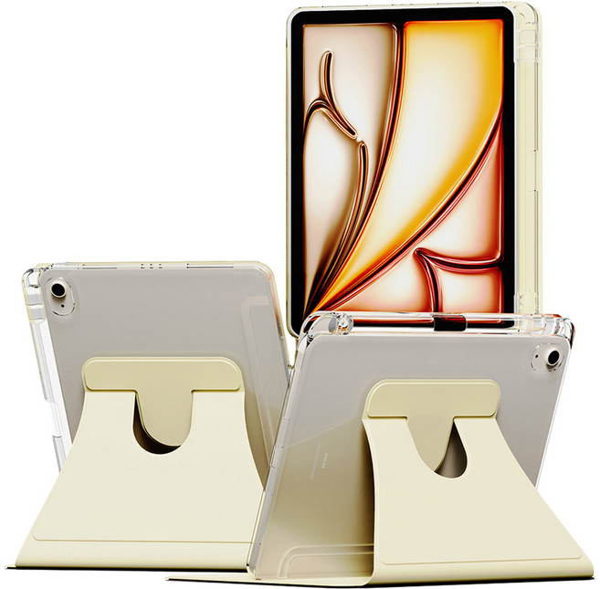 NUART iPad 附筆槽支架智慧型旋轉保護殼, 奶油色, 1個