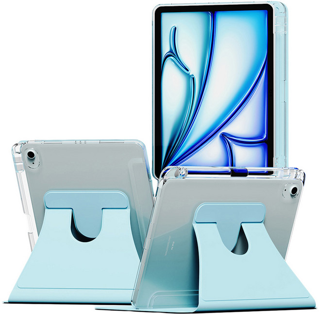 누아트 아이패드 펜슬 수납 거치대 스마트 턴 커버 케이스, 스카이블루, 1개