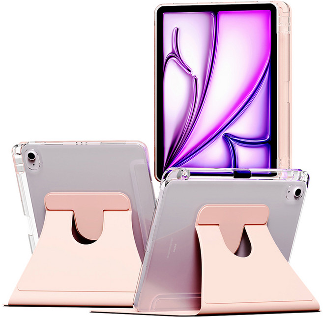 누아트 아이패드 펜슬 수납 거치대 스마트 턴 커버 케이스, 핑크, 1개