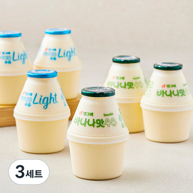 바나나맛우유 240ml x 3개입 + 바나나맛우유 라이트 240ml x 3개입 세트, 3세트