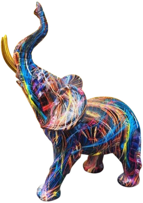 塗鴉炫彩大象擺件創意樹脂工藝品 全家福象 16.3 x 8 x 19cm 塗鴉小象, 1個
