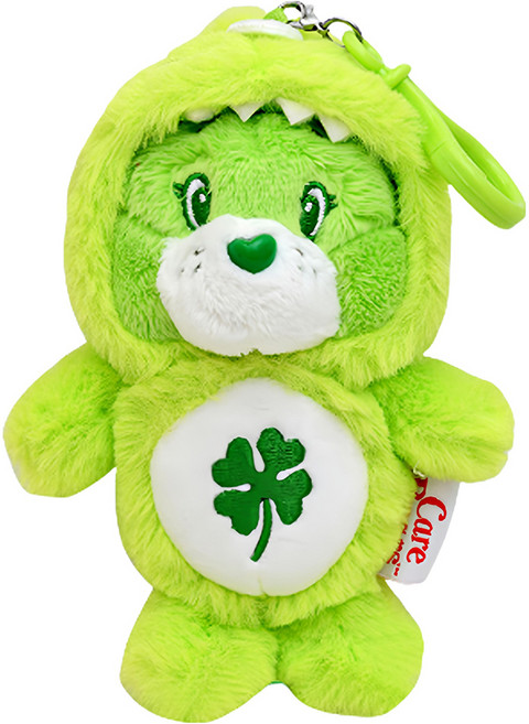 Care Bears 愛心小熊系列療癒立體造型絨毛公仔鑰匙圈掛飾, 18cm, 恐龍綠, 1個