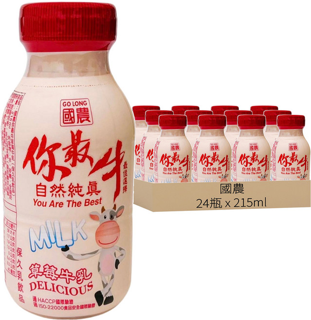 國農 草莓牛乳, 24瓶, 215ml