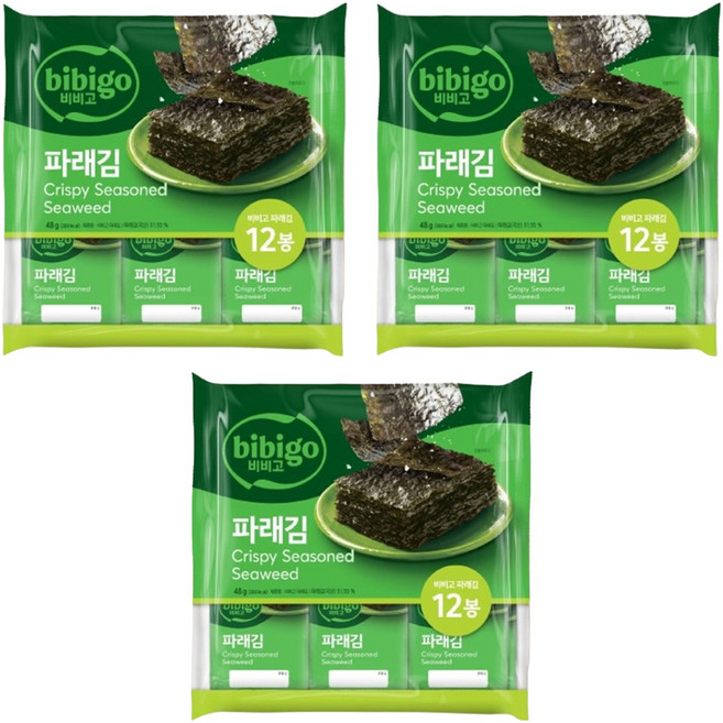 비비고 파래김 도시락김 12p, 48g, 3개