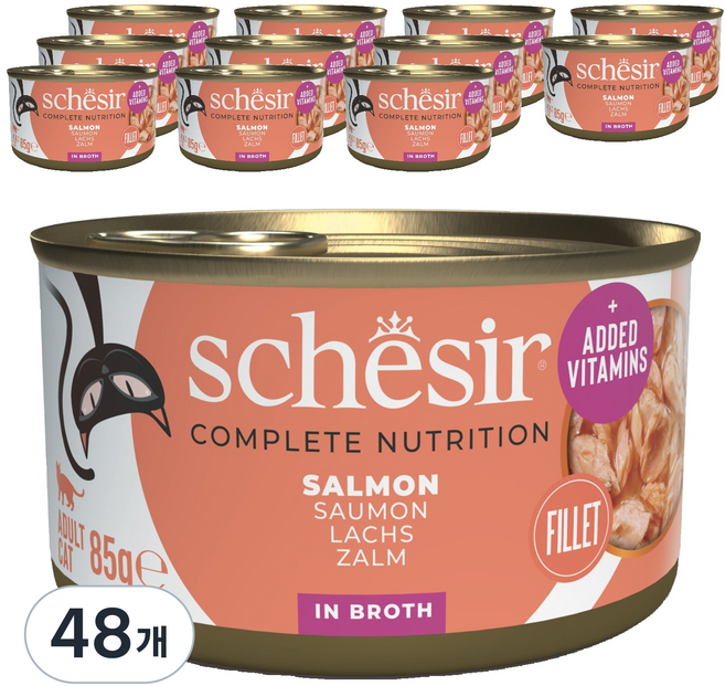 스케지어 성묘용 고양이 쉐지애 브로스 주식캔, 연어+참치, 85g, 48개