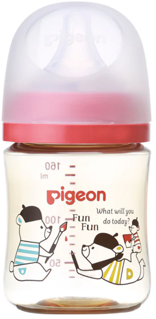 pigeon 貝親 實感哺乳塑膠奶瓶 0個月以上, 彩繪熊, 160ml, 1瓶