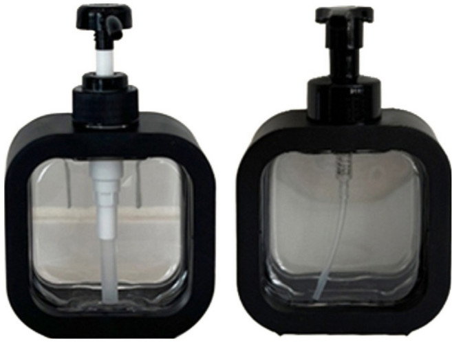 뉴앤룩 사각 디스펜서 무타공 리필용기 홀더 액상형 500ml + 거품형 500ml + 스텐홀더 2p + 라벨스티커 4p 세트, 블랙, 1세트