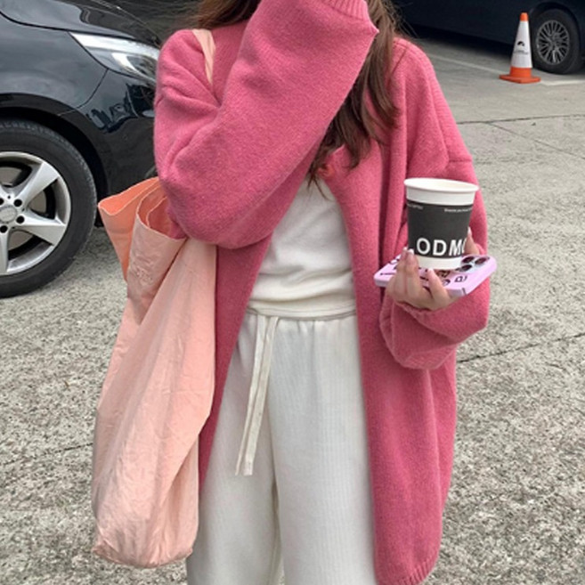 페이퍼먼츠 여성용 원버튼 루즈한 니트 가디건 07680
