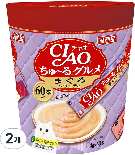 챠오츄르 고양이 구루메 버라이어티 간식 60p, 참치, 840g, 2개