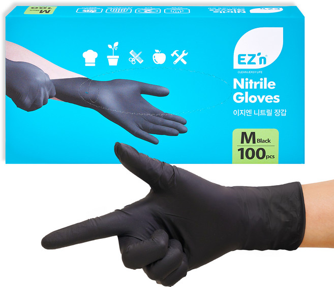 EZn이지엔 니트릴 장갑 3.5g 100p, 블랙, M, 1개