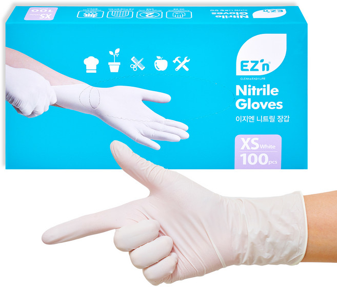 EZn이지엔 니트릴 장갑 3.5g 100p, 화이트, 미니(XS), 1개