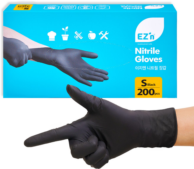 EZn이지엔 니트릴 장갑 3.5g 200p, 블랙, 소(S), 1개