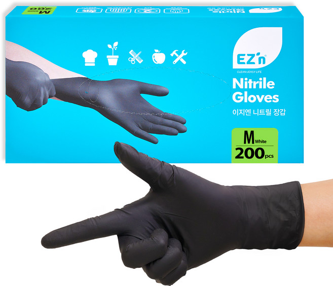 EZn이지엔 니트릴 장갑 3.5g 200p, 블랙, 중(M), 1개