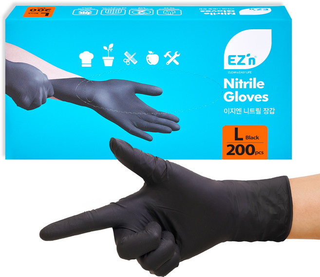 EZn이지엔 니트릴 장갑 3.5g 200p, 블랙, 대(L), 1개