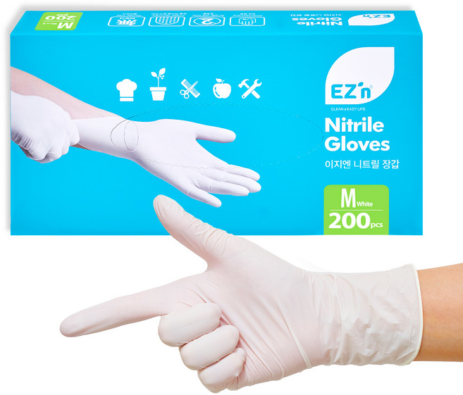 EZn이지엔 니트릴 장갑 3.5g 200p, 화이트, 중(M), 1개