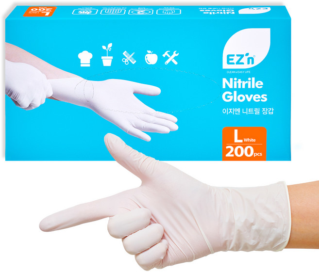EZn이지엔 니트릴 장갑 3.5g 200p, 화이트, L, 1개