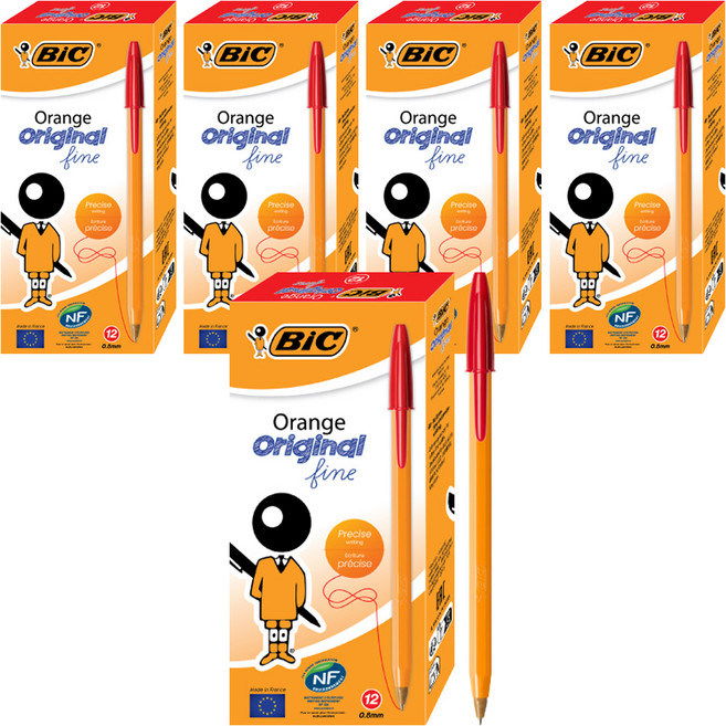 BIC 比克 Orange經典原子筆 0.8mm, 紅色, 5個
