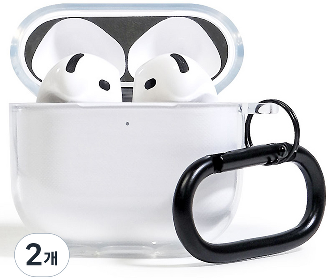 모잇 에어팟 케이스 4 변색방지 이어폰 TPU 투명케이스 + 철가루 방지 스티커 + 카라비너 세트, 투명, 2개