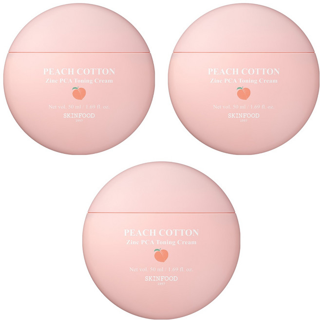 스킨푸드 피치뽀송 징크피씨에이 토닝 크림, 50ml, 3개
