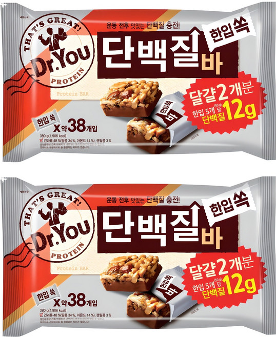 닥터유 한입쏙 단백질바, 380g, 2개