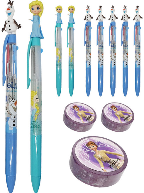 디즈니 겨울왕국 2 마스코트 3색 볼펜 0.5mm 엘사 + 올라프 2p + 마스킹테이프 1.5cm x 7m 세트 B타입, 혼합색상, 3세트