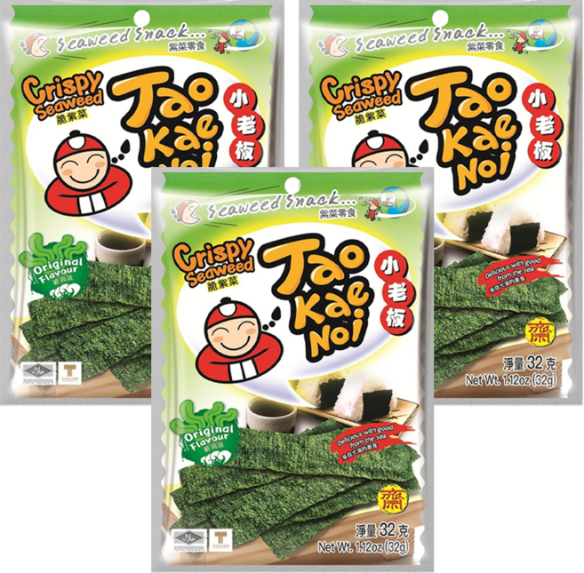TAO KAE NOI 小老板 厚片海苔 原味, 32g, 3包