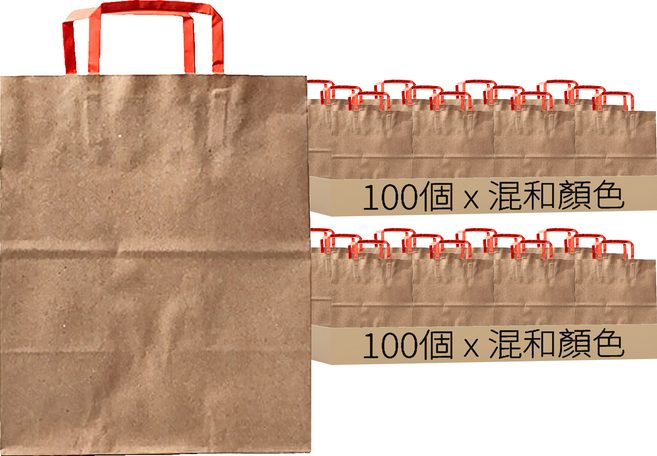 牛皮紙手提購物袋, 混合顏色, 200個