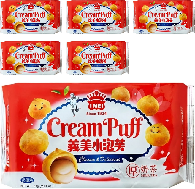義美 小泡芙 厚奶茶, 57g, 6包