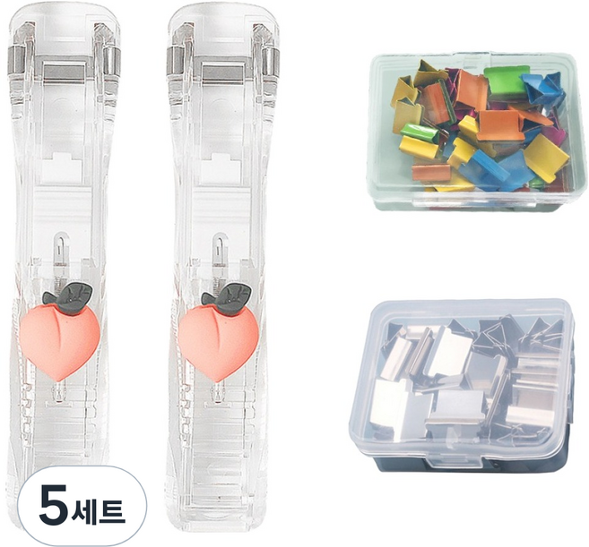 문구담 푸시 클립퍼 2p + 기본 클립 + 컬러 클립 복숭아 세트, 5세트