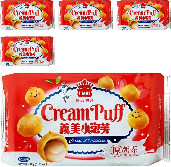 義美 小泡芙 厚奶茶, 57g, 5包