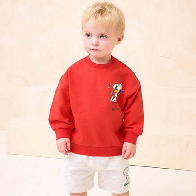 밀크마일 피너츠 아동용 스누피 허그하트 맨투맨 티셔츠