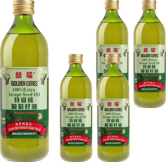 BIOES 囍瑞 特級100%純葡萄籽油, 5瓶, 1L