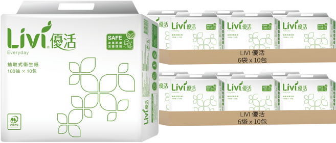 LIVI 優活 抽取式衛生紙 2層, 10包, 12袋