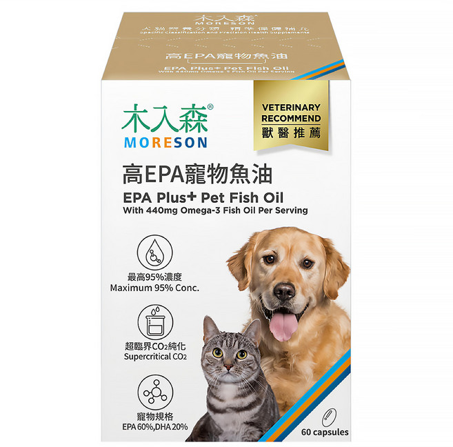 MORESON 木入森 犬貓用 高EPA寵物魚油, 腎臟/心臟, 60顆, 1盒
