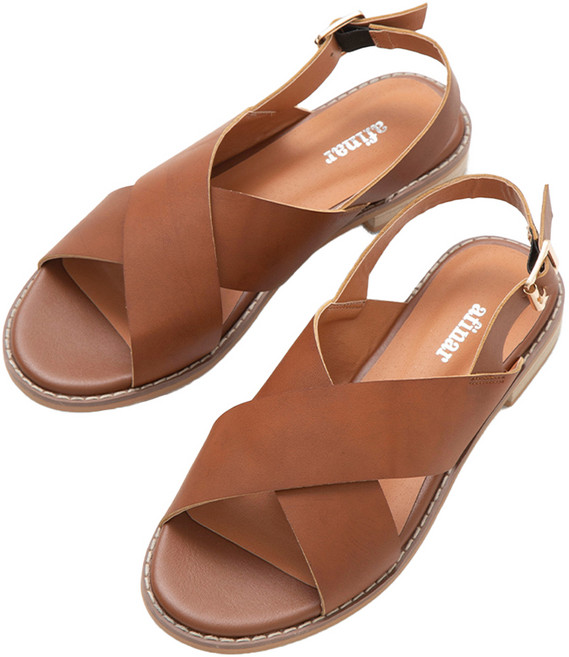 afinar 復古交叉綁帶涼鞋, 245, 棕色