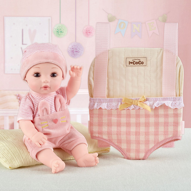 원앤원 유아용 어부바하는 내동생 코코 아기인형, 혼합색상, 1세트