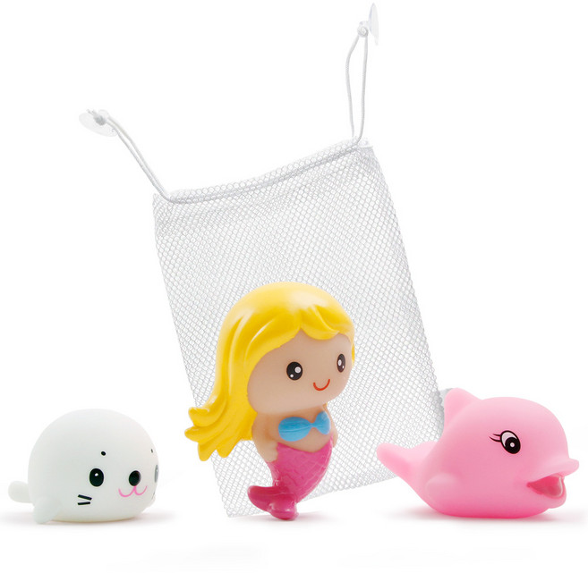 예꼬맘 LED C세트 목욕놀이 완구 3종 + 그물망, 인어공주(핑크), 물개(화이트), 돌고래(핑크), 1세트