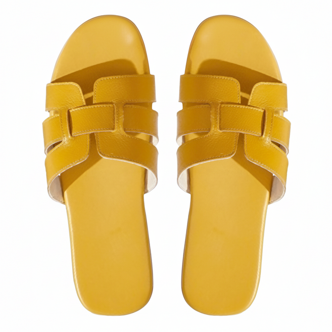 真皮頭層牛皮透氣女士室外涼拖鞋 LS37, 39~40, 黃色