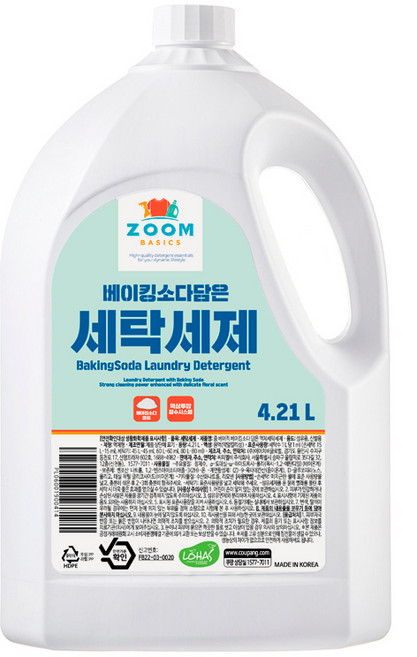 줌 베이직 베이킹소다 담은 액체 세탁세제, 4.21L, 1개