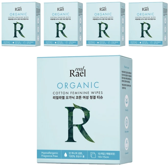 라엘 오가닉 코튼 여성 청결티슈, 50g, 5개 - 쿠팡