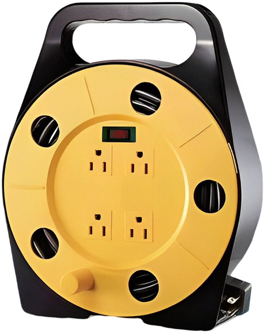 Mayka 明家 安全電源捲線器 3孔4插座輪座 15A 8m, 黃色 + 黑色, 1個