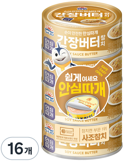 사조참치 간장버터 안심따개, 100g, 16개