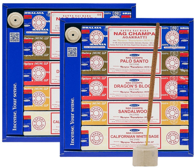 NAG CHAMPA KOREA Satya 迷你線香 5種 x 2入組, 那格香 + 龍血 + 加州白鼠尾草 + 祕魯聖木 + 檀香