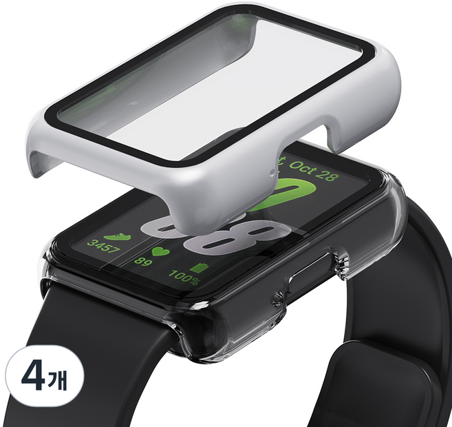 칸탐 갤럭시 핏3 호환 풀커버 강화유리 케이스 2p 세트, 투명+실버, 4개