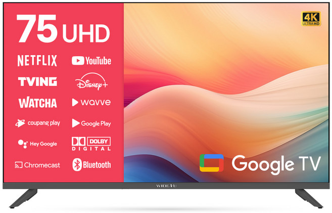 와이드뷰 4K UHD 구글5.0 스마트 TV, 190cm(75인치), WGE75UT1, 무타공 벽걸이형(추가비용발생), 방문설치