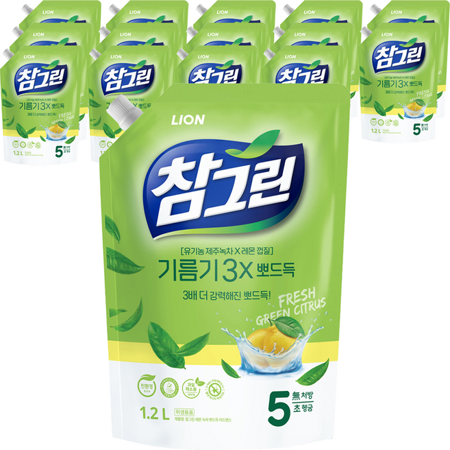 참그린 레몬 녹차 뽀드득 어드밴스 주방세제 리필, 1.2L, 15개